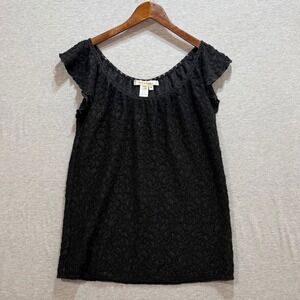 Studio M Lace Knit Top Womens Medium Black Flutter Sleeve Wool Blend Whimsigoth